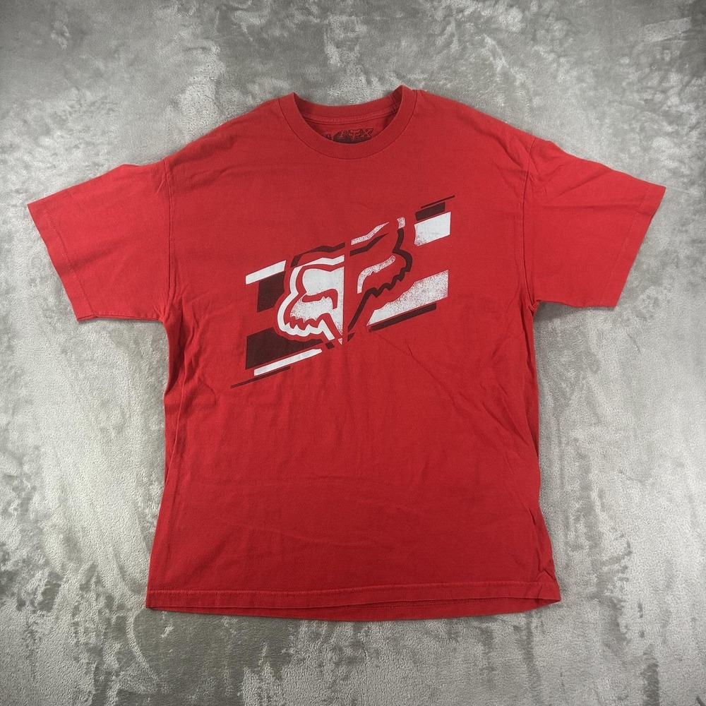 Fox Racing Shirt Mens XL Red Logo Graphic Motocross Tee Crew Neck Casual